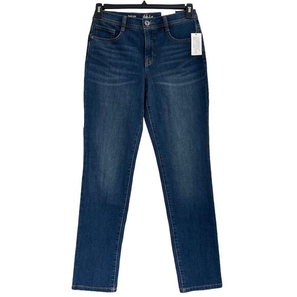 Style & Co SZ 2 Straight Jeans Slim Leg High-Rise Medium Wash Whiskered Stretch - Picture 1 of 9